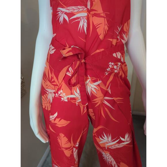 Vintage Red Orange and Cream Wrap and Tie Romper Tropical Beach Outfit Size M - Picture 2 of 6